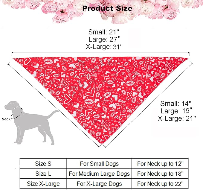 ADOGGYGO Valentine Dog Bandana, Multiple Sizes Offered, Reversible Triangle Dog Scarf Pet Bandana for Small Dogs (Small)
