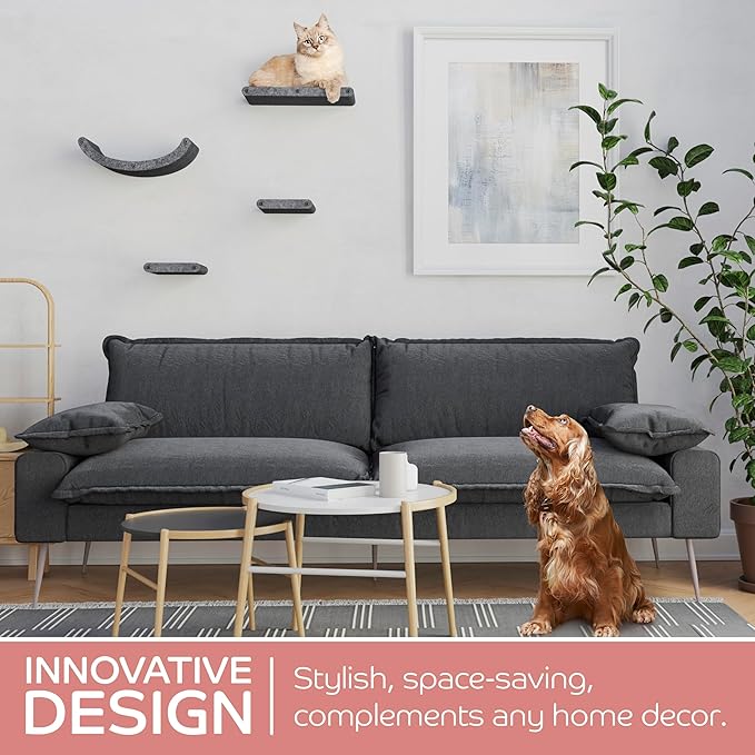 Wall Mounted Cat Steps Short Shelves (2) by Pryde Pets - Stairs for Walkways, 100% Sustainable PET Felt Feline Enrichment Climber Furniture for Indoor Cats, Modern Climbing Gym Design (Charcoal)