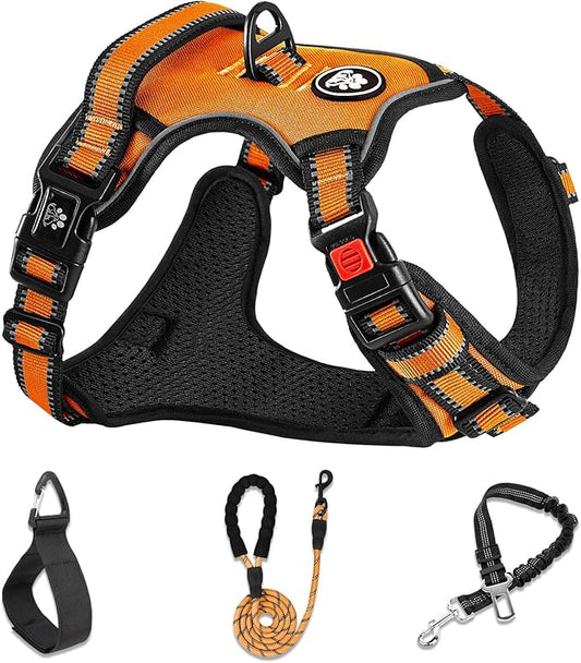 NESTROAD No Pull Dog Harness,Adjustable Oxford Dog Vest Harness with Leash,Reflective No-Choke Pet Harness with Easy Control Soft Handle for Large Dogs(Large,Orange)