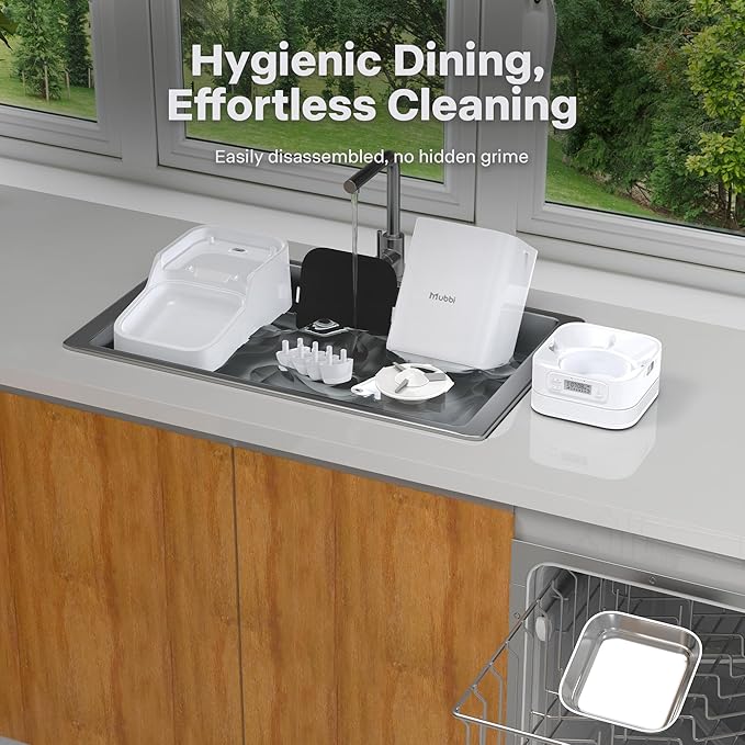 Automatic Cat Feeders, 7L/29 Cups Automatic Dog Feeder, Cat Food Dispenser, No-Jam Rotor, Up to 6 Meals for 2-15 mm Dry Food, with Elevated Stand, Stainless Steel Bowl