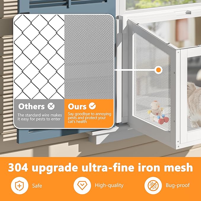 BlueWish Catio Outdoor Cat Enclosure, Cat Window Perch with Waterproof Transparent Top Fits Vertical Window Frames 26" to 42" Wide, Window Box for Sunbathing, Napping & Overlooking