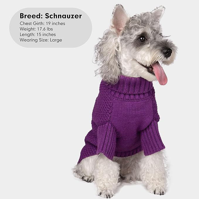 cyeollo Dog Sweater Pullover Turtleneck for Dogs, Classic Knitwear Fall Winter Cold Weather Dog Clothes Warm Pet Apparel Small Dogs Sweaters, Purple L