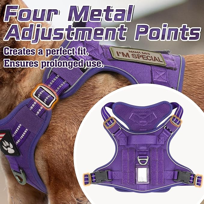 rabbitgoo Tactical Dog Harness for Large Dogs, No Pull Military Service Vest with Handle & Molle, Easy Control for Training Walking, Adjustable Reflective Straps, Purple, XL