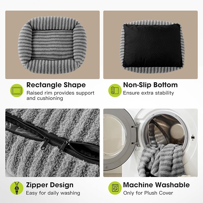 MIXJOY Dog Bed Medium Sized Dogs, Rectangle Dog Beds with Raised Sides, Calming Pet Beds with Removable Washable Cover, Non-Slip Bottom, 30"x24"x8", Grey