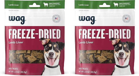 Amazon Brand - Wag Freeze-Dried Raw Single Ingredient Dog Treats Lamb, 3.3oz (Pack of 2)