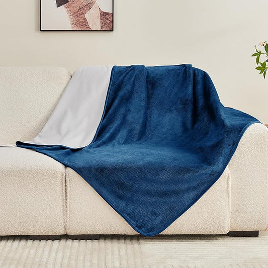 Waterproof Blanket 40"x60" for Adults, Reversible Waterproof Bed Cover for Dogs Cats Pets, Soft Leakproof Blanket for Bed Couch Sofa Furniture Protector, Navy Blue/Light Grey