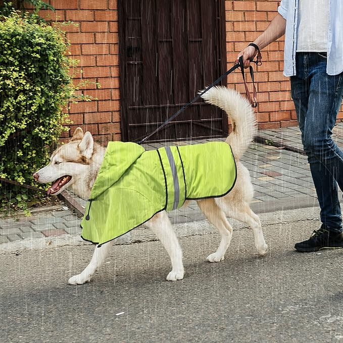 Dog Raincoat Hooded - Adjustable Lightweight Pet Slicker Poncho Rain Coat, Safety Reflective Dog Rain Jacket Raincoats with Leash Hole for Small, Medium, Large Dogs (Medium, Green)