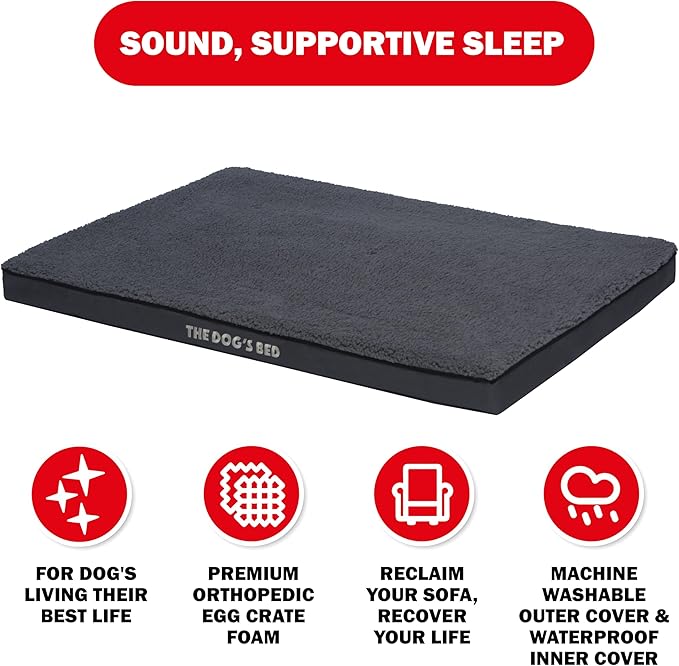 The Dog’s Bed Orthopedic Dog Bed, XL Grey Plush, Waterproof, Supportive Dog Bed with Washable Replaceable Covers
