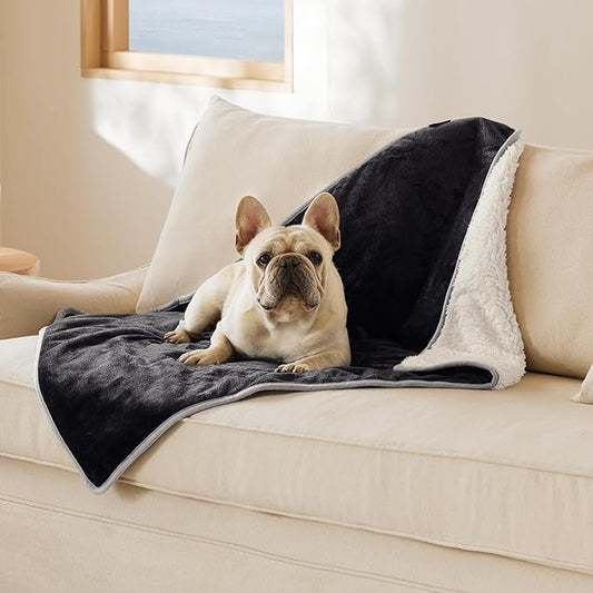 Bedsure Cat Blanket for Indoor Cats - Waterproof Calming Cat Blankets for Couch Protection, Sherpa Fleece Pet Blanket, Soft Plush Reversible Throw Furniture Protector, 40"x30", Black