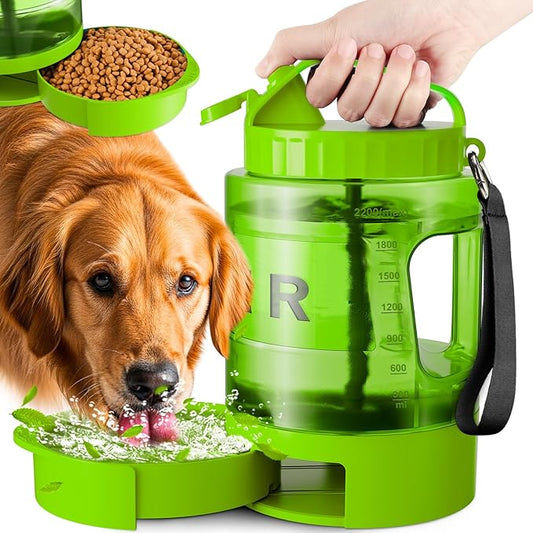 Portable Dog Water Bottle Bowl - 77 oz Travel Water Bowl Dispenser for Dogs Leak Proof, Suitable for Large Pet Drinking, A Must Have for Outdoor, Camping, Walking, Beach, Hunting Other Scenes (Green)