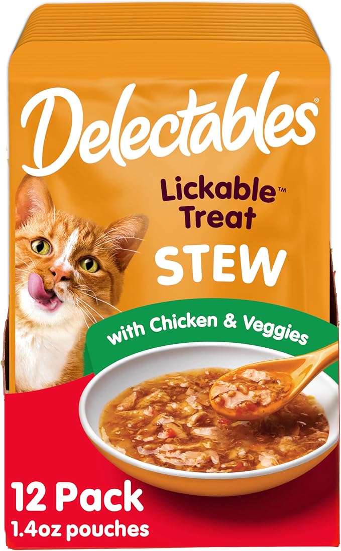 Hartz Delectables Stew Lickable Wet Cat Treats for Adult & Senior Cats, Chicken & Veggies, 1.4 Ounce (Pack of 12) (Packaging may vary)
