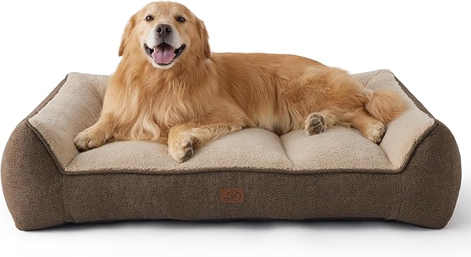 Bedsure XL Plus Orthopedic Dog Beds Large Sized Dog - Extra Thick Supportive Dogs Couch with Waterproof Washable Cover, Jumbo Comfort Pet Bed Sofa with Soft Plush Sherpa and Nonskid Bottom, Brown, 48"
