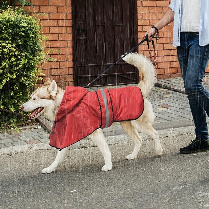 Waterproof Dog Raincoats - Adjustable Lightweight Pet Rain Coat Dog Slicker Poncho, Safety Dog Raincoats with Reflective Strip and Leash Hole for Small, Medium, Large Dogs (X-Large, RED)