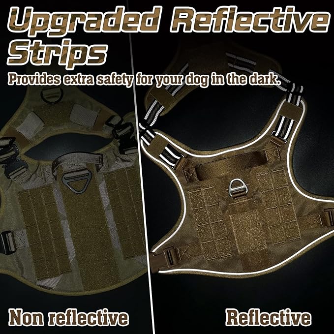 rabbitgoo Tactical Dog Harness for Large Dogs, No Pull Military Service Vest with Handle & Molle, Easy Control for Training Walking, Adjustable Reflective Straps, Brown, L