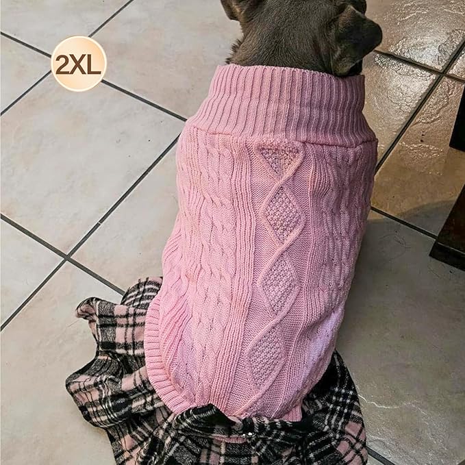 KYEESE Dog Sweater Soft Turtleneck Pet Sweater Dress Stretchy Dogs Clothes Warm Pullover Dog Sweaters for Medium Dogs Girl Comfy Pet Coats with Bowtie, Pink, XX-Large