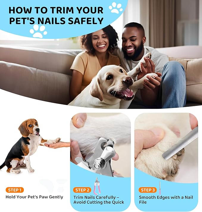 Pet Nail Clippers and Trimmers for Dogs and Cats, Professional Grooming Tool with Safety Guard, Sharp Blades, Free Nail File, Avoid Overcutting, Suitable for Small and Large Pets (Pink)