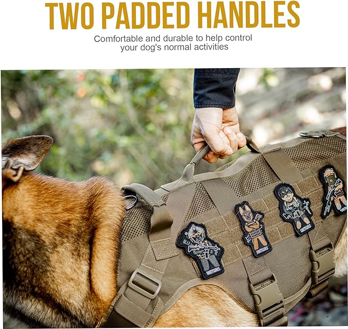OneTigris No Pull Tactical Dog Harness for Medium Large Dog, Mesh Design Breathable Service Dog Vest with Handle, Military Dog Vest Harness with Molle Panels for Walking Hiking Training (XL, Brown)
