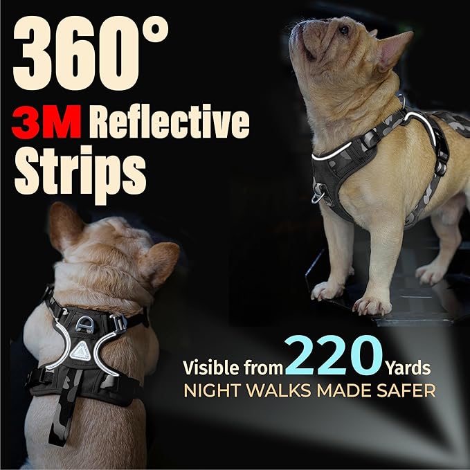No Pull Dog Harness with Front & Back D-Rings,Water-Repellent 600D Oxford Fabric for Hiking,Training,Walking,Reflective Adjustable Vest, Lightweight Hardware Fit for Small Sized Dogs, Camo Black, XS