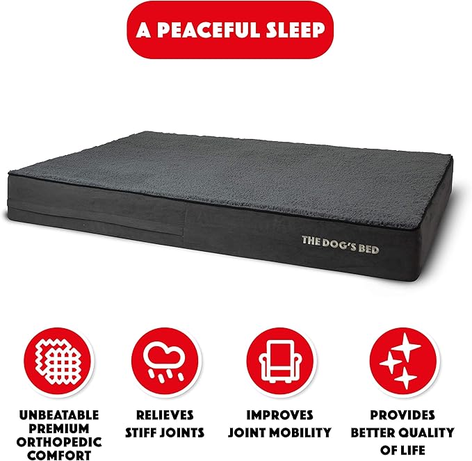 The Dog’s Bed Orthopedic Memory Foam Dog Bed, XXL Grey Plush, Pain Relief for Arthritis, Hip & Elbow Dysplasia, Post Surgery, Lameness, Supportive, Calming, Waterproof Washable Cover