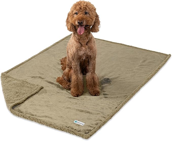 PetAmi Waterproof Dog Blanket for Queen Bed Large XL Dog Throw for Couch Cover Leakproof Furniture Protection, Sherpa Fleece, Reversible Soft Washable 90x90 Taupe Taupe