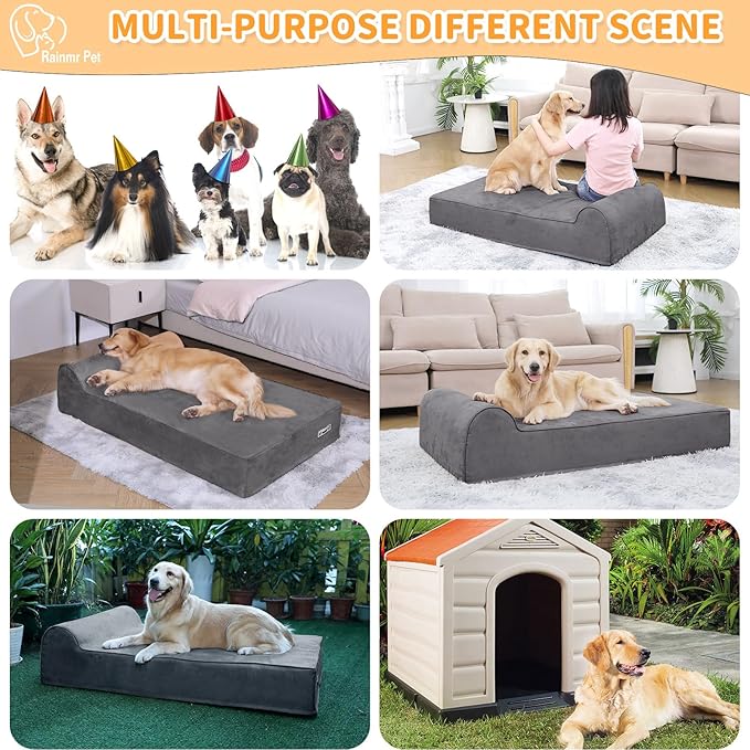 Orthopedic Dog Beds for Large Dogs, 7" Memory Foam Dog Beds with Waterproof Liner, Chew Proof Microsuede Cover, Removable and Washable, Nonskid Bottom, 52"x36"x7" XL Grey