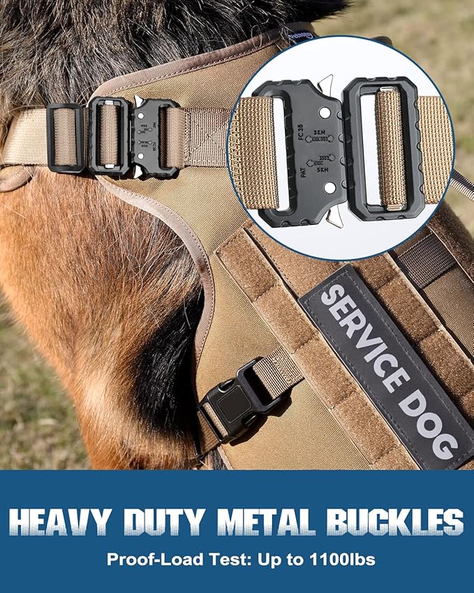 Tactical Dog Harness - PETNANNY Service Dog Vest for Large Dogs Fully Body Coverage in Training Dog Harness with 2 Reflective Dog Patches, Handle, Hook and Loop Panels, Dog MOLLE Vest (Khaki, M)
