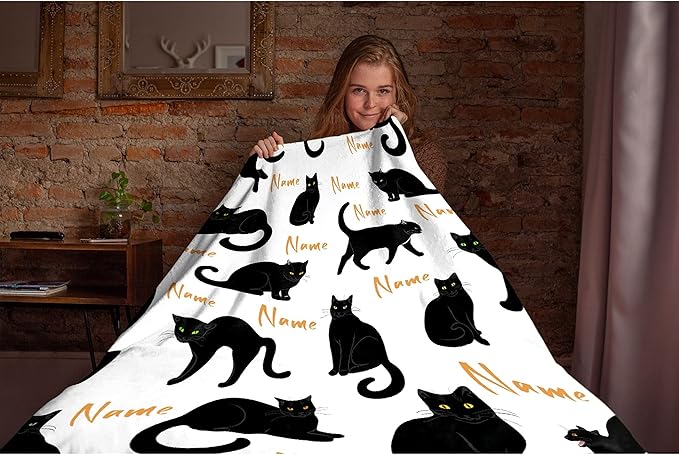 RAMEN BLANKET Custom Black Cats Blanket Throw Super Soft and Cozy Blankets for Home Decoration, Couch, Bed, Sofa 120 in x 90 in Extra Large for Family for All Seasons