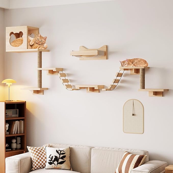 PETKABOO Cat Wall Shelves Cat Wall Furniture with Condo, Hammock, Scratching Pad, Platform and Ladder