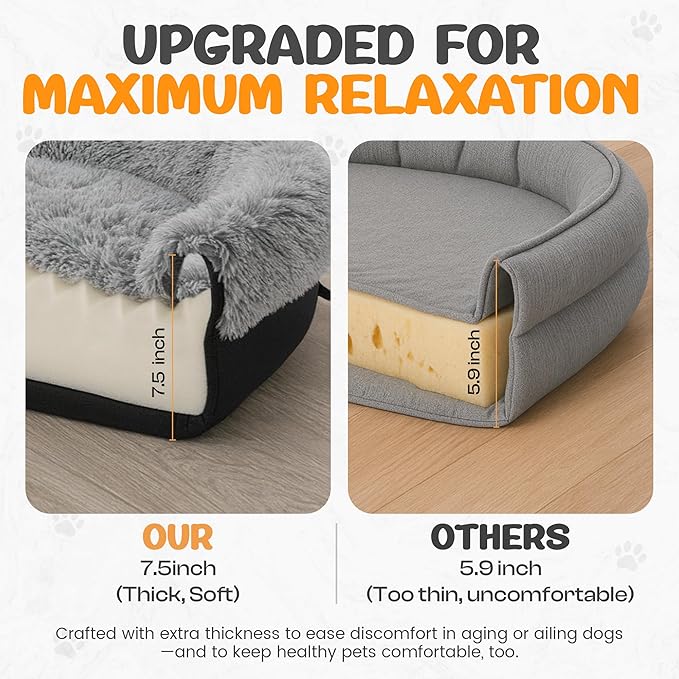 Fluffy Orthopedic Dog Bed for Small & Medium Dogs, Calming Plush Sofa Bed with Curved Bolster Support and Egg-Crate Foam Base, 35" Cozy Oval Pet Donut Bed with Washable Cover, Gray