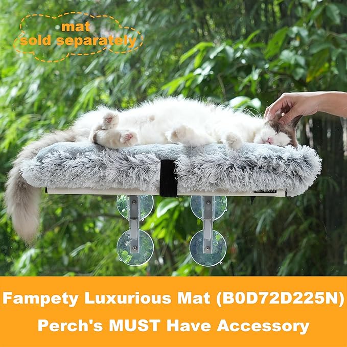 21" Large Cat Window Perch, Foldable & Cordless, Holds Up to 60lbs, Preassembled, 4 Extra Suction Cups, Sturdy Support, Textilene Bed, Easy Clean & Quick Dry - White