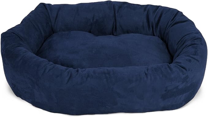 Majestic Pet 40 Inch Suede Calming Dog Bed Washable 40x29x9 (Inch) – Cozy Soft Round Donut Dog Bed with Spine Support for Dogs to Rest Their Head - Pet Bed Large – Navy