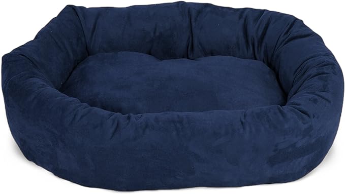 Majestic Pet 24 Inch Suede Calming Dog Bed Washable 24x19x7 (Inch) – Cozy Soft Round Donut Dog Bed with Spine Support for Dogs to Rest their Head - Round Pet Bed Small – Navy