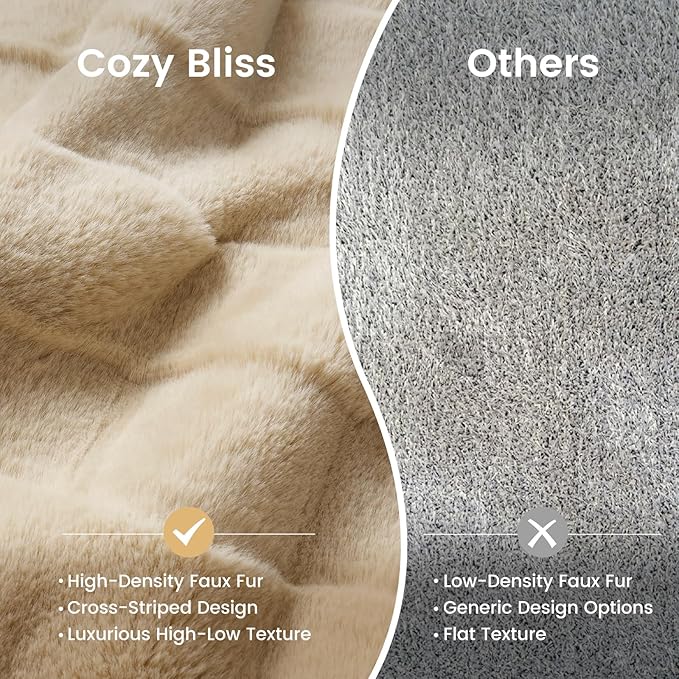 Cozy Bliss Fluffy Faux Fur Throw Blanket for Couch,Warm Cozy Soft Beige Throw Blankets for Sofa Bed Living Room,50x60 Inches