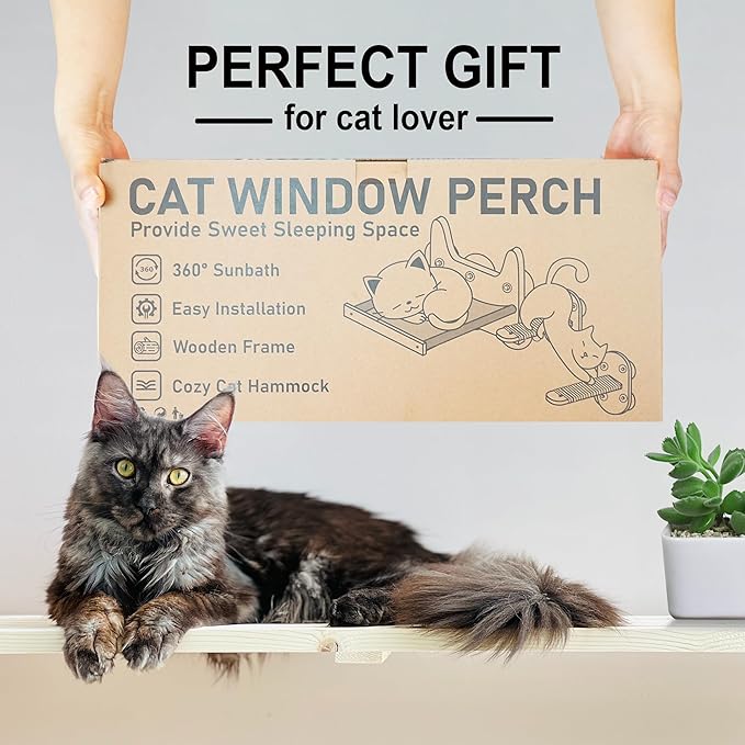 2-in-1 Cat Window Perch & Wall Shelves, Cozy Cat Window Hammock for Indoor Cats with 2 Pack of Sisal Window Shelf - Solid Wood Wall Mounted Furniture,for Sunbathing, Napping & Overlooking