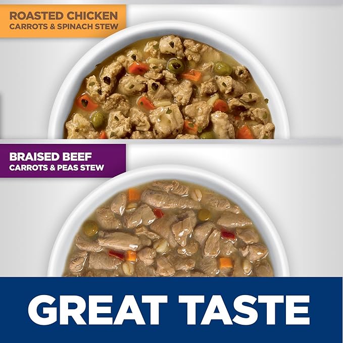 Hill's Science Diet Healthy Cuisine, Adult 1-6, Great Taste, Wet Dog Food, Variety Pack: Roasted Chicken, Carrots & Spinach; Braised Beef , Carrots & Peas Stew, 12.5 oz Can Variety Pack, Case of 12