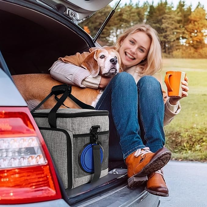 6 Set Dog Travel Bag, Large Pet Travel Kit for Supplies Includes 2 Food Containers, 1 Travel Organizer for Dogs, 2 Collapsible Bowls, 1 Treat Pouch, Dog Weekend Overnight Travel Bag Luggage