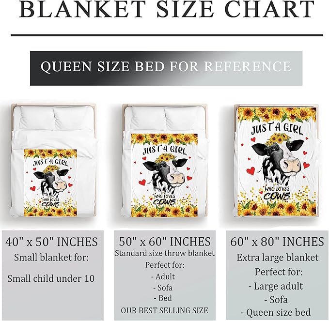 Cow Blanket Sunflower Cow Soft Cozy Flannel Throw Blanket Just a Girl Who Loves Cow Blankets Gifts for Women Kids Adults Teen 50"X 40"