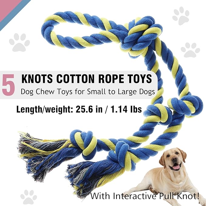 Rope Toy for Dogs,Large Dog Rope Toys for Aggressive Chewers, Heavy Duty Dog Toys for Large Medium Breed, Indestructible Tough Chew Toys Tug of War Dog Toy Cotton Rope for Teeth Cleaning