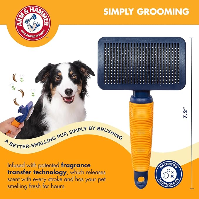Arm & Hammer “Simply Calm” Dog Grooming Slicker Deodorizing Brush with Fragrance Transfer Technology – Scented Self-cleaning for Shedding, Scented for Dogs with Sweet Lily & Vanilla Scent