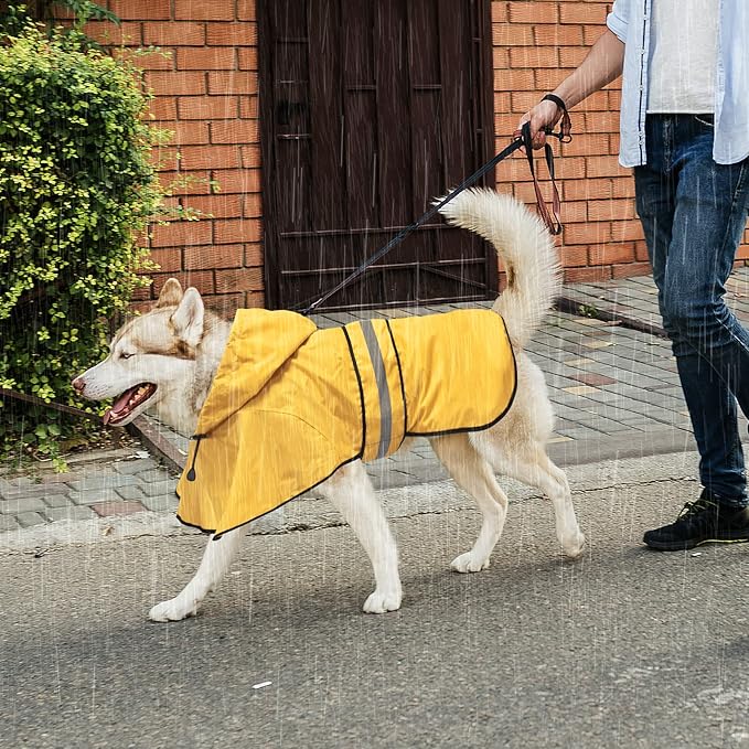 Waterproof Dog Raincoats - Hooded Raincoats for Dogs, Adjustable Reflective Dog Rain Coat, Windproof Dog Rain Jacket Pet Rain Slicker Poncho for Small, Medium, Large Dogs (Small, Yellow)