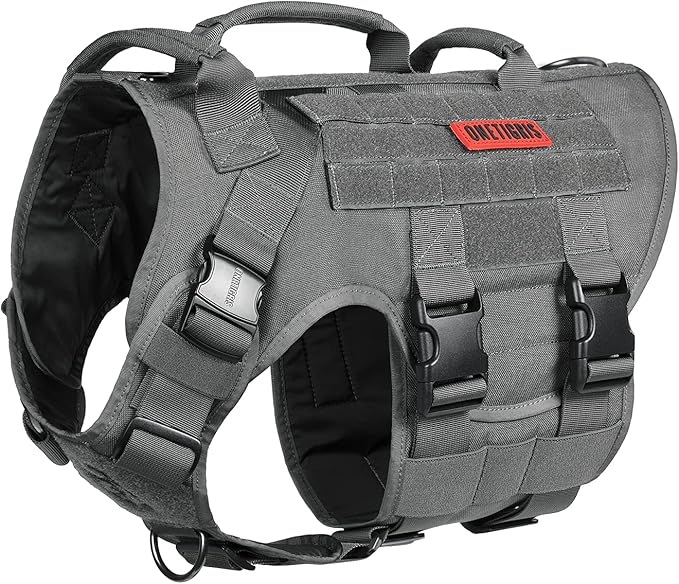 OneTigris Large Tactical Dog Harness, No Pulling Adjustable Dog Vest Harness, Heavy Duty Dog Harness with Handle, Large Hook and Loop Panels for Patch