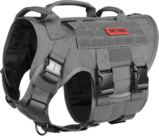 OneTigris Large Tactical Dog Harness, No Pulling Adjustable Dog Vest Harness, Heavy Duty Dog Harness with Handle, Large Hook and Loop Panels for Patch