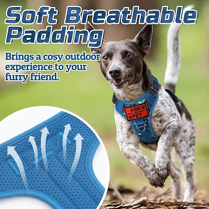 rabbitgoo Tactical Dog Harness Medium Sized Dog, No Pull Military Service Vest with Handle & Molle, Easy Control for Training Walking, Adjustable Reflective Straps, Blue Camo, M