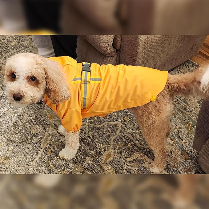 BEAUTYZOO Dog Raincoat with Harness Built-in for Small Medium Dogs and Puppies Boys Girls, Dog Rain Jacket Hooded Slicker Poncho Waterproof Reflective Dog Clothes for Winter Cold Rainy Snowy Days, L