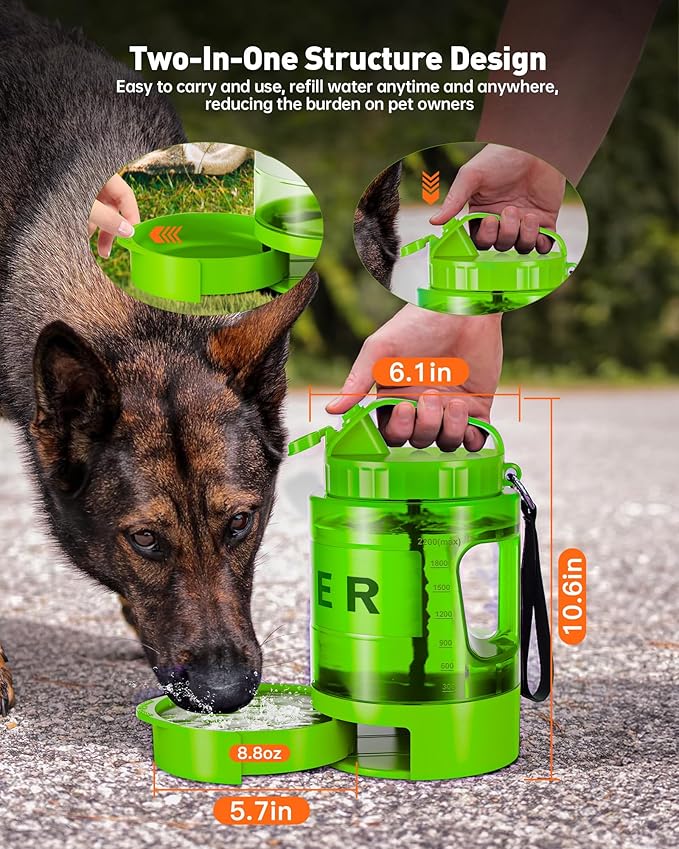 Portable Dog Water Bottle Bowl - 77 oz Travel Water Bowl Dispenser for Dogs Leak Proof, Suitable for Large Pet Drinking, A Must Have for Outdoor, Camping, Walking, Beach, Hunting Other Scenes (Green)
