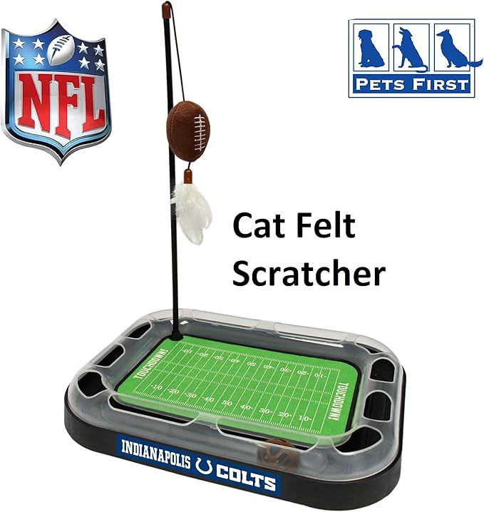 Pets First Cat Catnip Pets First Indianapolis Colts Football Field CAT Scratcher Toy with Catnip Filled Plush Football Toy&Feather Cat Toy Hanging.Jingle Bell Interactive Ball Chasing 5-in-1 Kitty Toy