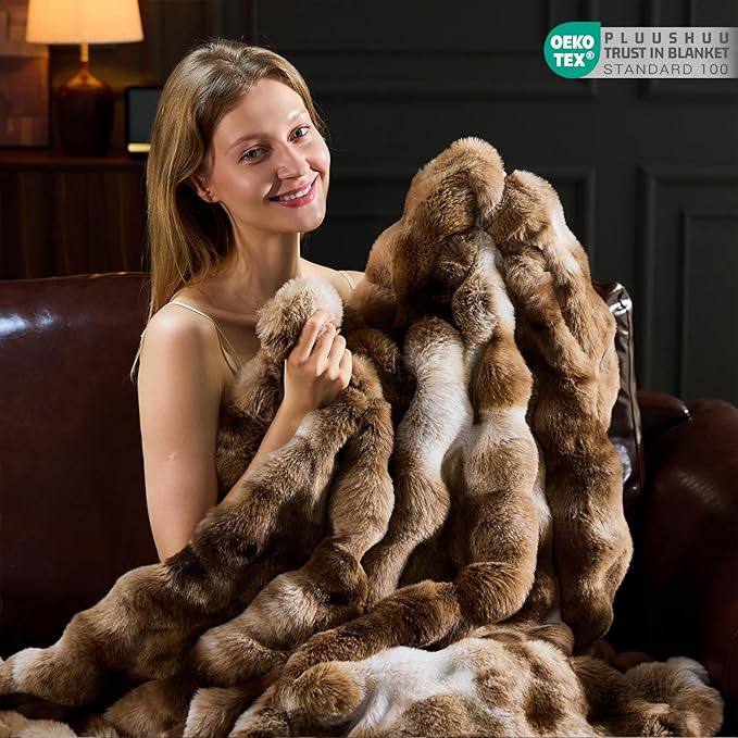 Faux Fur Throw Blanket for Couch, Fluffy Fuzzy Plush Bubble Blanket, Soft Warm Cozy Shaggy Rabbit Blanket, Luxury Decorative Gifts for Sofa Bedroom Living Room, 60x80inch (Tie-Dye-Brown)