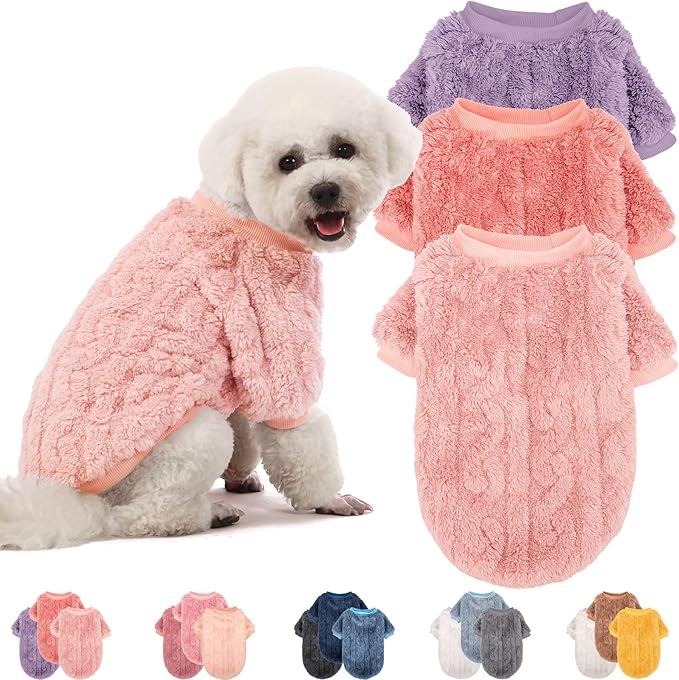 Dog Sweater, 3 Pack Dog Sweaters for Small Dogs or Cats, Girl or Boy, Warm Dog Clothes Shirt Coat for Winter Christmas (Pink, Purple, Rose Red, X-Small)