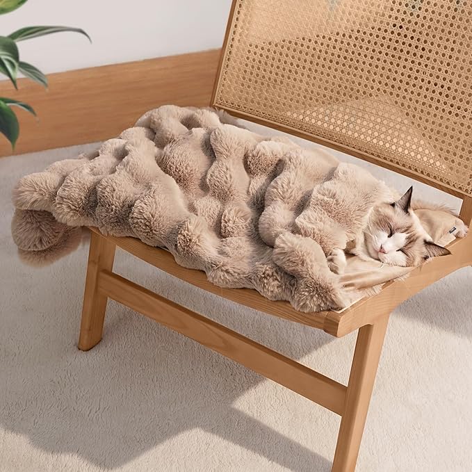 Cat Blankets for Indoor Cats Super Soft Plush Faux Fur Kitten Blankets Machine Washable Reversible Pet Throw Protector for Couch Furniture 21"X 18" Coffee