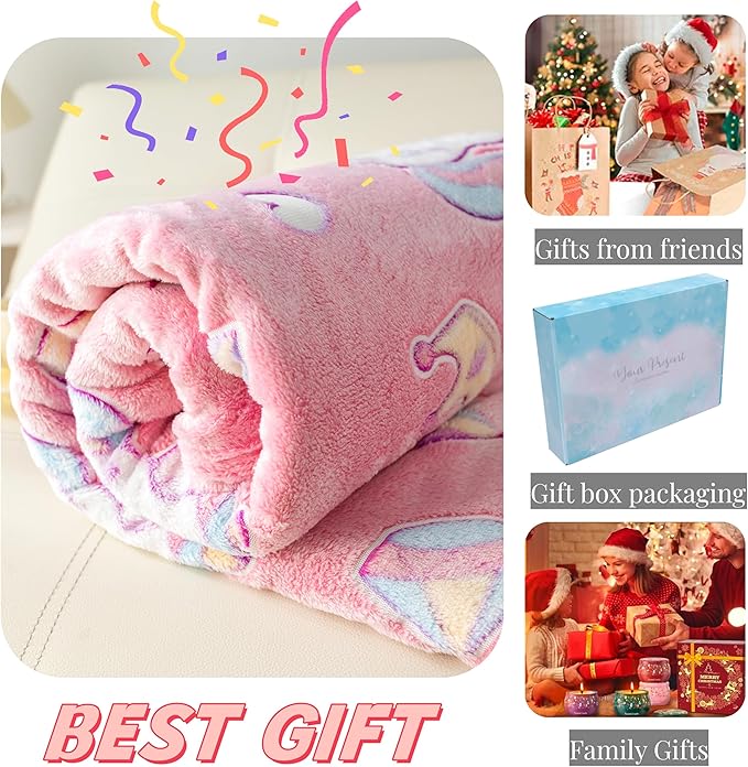 Best Gift Halloween Unicorns Gifts Glow in The Dark Blanket Unicorns Gifts for Girls,Toys for 2 3 4 5 6 7 8 9 10 Year Old Girl Gifts,Soft Kids Blankets for Birthday Valentines Best Gifts,50"x60" Pink